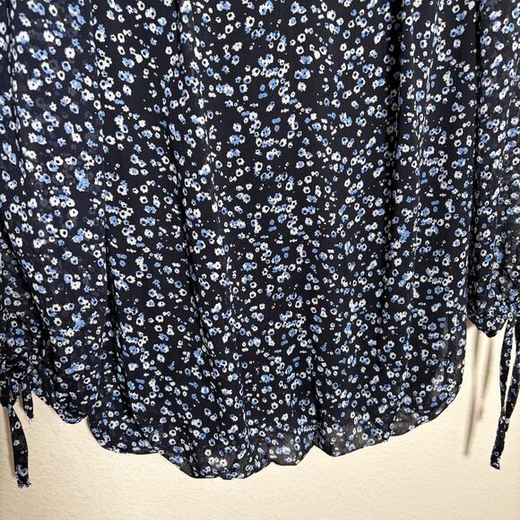 Tamara H Blouse Women's Small Floral V-Neck 3/4 Sleeve Lined Tie Sheer Top - Picture 3 of 8